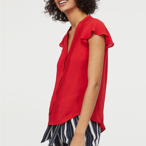 H&M Navy blue V-Neck Pint-Tuck blouse - Picture 7 of 7